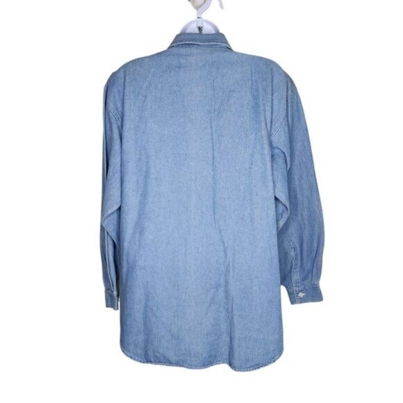 Vintage 90s Denim Tuxedo Ruffle Button Up Western Shirt Womens M Blue - Picture 4 of 7